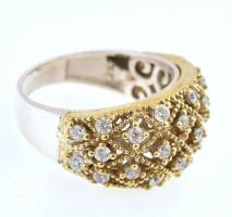 Aranyozott ezüst(Ag) gyűrű kövekkel, jelzett, méret: 58, bruttó: 6 g