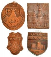 4xklf városi kerámia emlékplakett, benne Pécs (2x), Gyula, Sopron, mindegyik akasztóval T:2