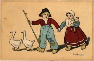 1908 Children art postcard. litho s: Ethel Parkinson