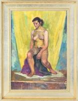 Bárkay Imre (1930-2007): Női akt, 1958. Tempera, karton, jelzett. Dekoratív fa keretben. 59×42 cm