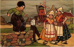 Children art postcard. litho s: J. Wells (kis szakadások / small tears)