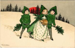 1909 Children art postcard, Christmas greeting. litho s: Florence Hardy (EK)