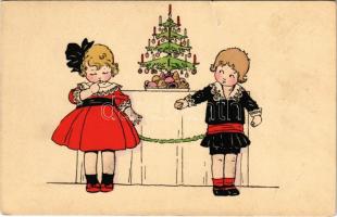 Children art postcard, Christmas greeting. M. Munk Wien Nr. 1076. (szakadás 6 tear)