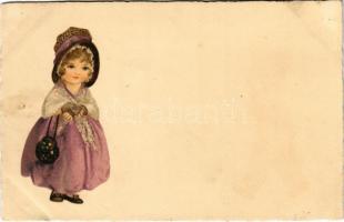 Children art postcard, girl (fl)