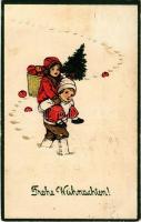 1911 Frohe Weihnachten! / Children art postcard with Christmas greetings. Emb. litho (apró lyuk / tiny pinhole)