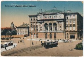 1922 Temesvár, Timisoara; Ferenc József színház, villamos, piac / theatre, tram, market (fa)