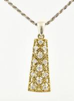 Ezüst(Ag) csavart nyaklánc, aranyozott ezüst(Ag) köves medállal, jelzett, h: 46 cm, bruttó: 5,76 g