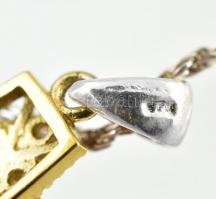 Ezüst(Ag) csavart nyaklánc, aranyozott ezüst(Ag) köves medállal, jelzett, h: 46 cm, bruttó: 5,76 g