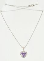 Ezüst(Ag) venezianer nyaklánc lila köves medállal, jelzett, h: 43 cm, bruttó: 5,45 g
