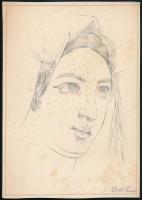 1875 Döltl Teréz (?-?) 3 db portré. Ceruza, papír, Jelzett. 20x30 cm