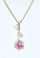 Ezüst(Ag) ékszerszett rózsaszín kővel (nyaklánc, gyűrű, fülbevaló), bruttó: 9,6 g