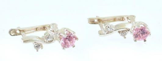 Ezüst(Ag) ékszerszett rózsaszín kővel (nyaklánc, gyűrű, fülbevaló), bruttó: 9,6 g