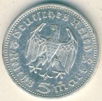 Német 3. Birodalom 1936A 5M Ag "Hindenburg" T:3 kis ph