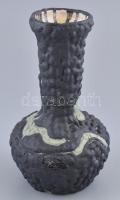 Retró mintás váza, mázas kerámia, Király jelzéssel, alján csorba, m: 28 cm