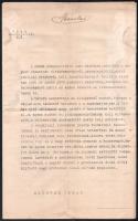 1914 Tisza István miniszerelnök körlevele az alispánokhoz, melyben a ránk kényszerített nagy mérkőzés árnyékában a kitört kolera járvánnyal kapcsolatos teendőkben ad útmutatást 8 gépelt oldal, szélén kissé foltos