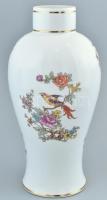 Hollóházi porcelán madaras váza, matricás, jelzés nélkül, kopott, m: 33 cm