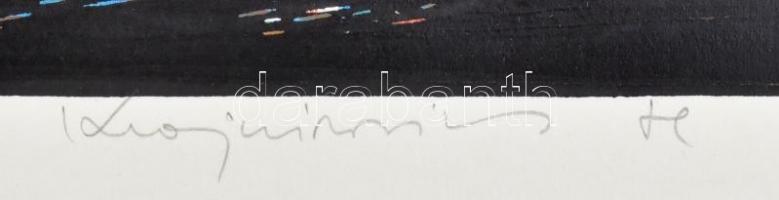 Krajcsirovits Henrik (1929-2007): Margarétás csendélet. Színes linómetszet, papír, jelzett, 39×48 cm