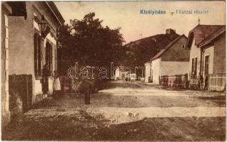 1931 Királyháza, Korolevo, Královo nad Tisou; Fő utca, vár. Vasúti levelezőlapárusítás / main street, castle ruins (r)