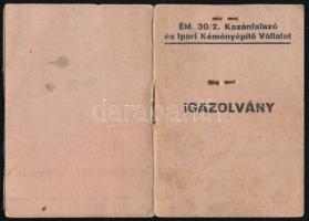 1954 Sztálinvárosi Kazánfalazó Vállalat arcképes igazolvány