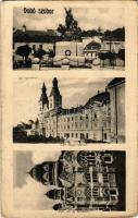 Eger, Dobó szobor, Főgimnázium, Izraelita új templom (zsinagóga) - képeslapfüzetből / from postcard booklet (EK)