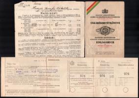 cca 1930 Régi bizosítási kötvények iratok, takarékbetétkönyv