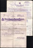 cca 1930 Régi bizosítási kötvények iratok, takarékbetétkönyv