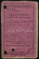 1916 Szent-Margitsziget Gyógyfürdő fényképes igazolvány
