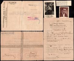 cca 1930-1950 Balthazár Gyula repülő százados fotó, hozzá egyéb katonai iratok, újságcikkek nem mind katonai, össz 9 db