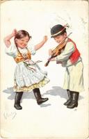 1916 Magyar népviseletes gyerekek / Hungarian folklore. B.K.W.I. 357-3. s: K. Feiertag (EK)