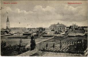 1912 Hajdúszoboszló, részlet a városból, zsinagóga (szakadás / tear)