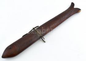 Indiai grill tálaló (1 db kés, 1 db villa) szett fa tokban. Hibátlan, h: 40 cm