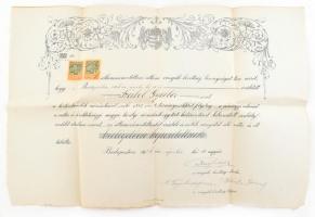 1924 Díszes államszámviteltani bizonyítvány, pecséttel, aláírásokkal, a fejlécen angyalos, szentkoronás nemzeti kiscímerrel, hajtott, 33x50 cm.