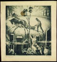 Réfi-Kády János: Új élet felé; rézkarc; szignált 26x28 cm (folt a képen)