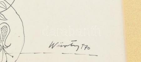 Würtz Ádám (1927-1994): Magyar békegalamb, 1970-71. Tus, papír, jelzett, üvegezett fa keretben, 18×1...