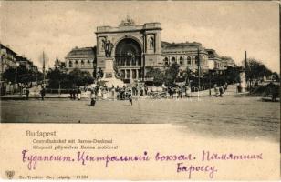 Budapest VII. Központi (Keleti) pályaudvar, vasútállomás, Baross szobor, villamos (fl)