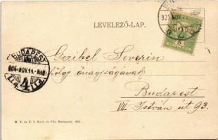 1905 Budapest V. Duna-part, rakpart, gőzhajó. M. T. és F. I. Koch és Pór kiadása (r)