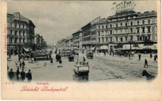 Budapest VI. Oktogon, villamos, üzletek. D. Halberstadt (EK)