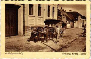1943 Székelyudvarhely, Odorheiu Secuiesc; Borvizes bivaly szekér / buffalo cart carrying mineral water (EK)