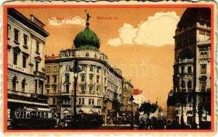 1924 Budapest VIII. Rákóczi út, Blaha Lujza tér, villamosok, Zene iskola, Suchard csokoládé, Hazai első takarékpénztár (EK)