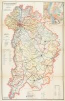 1921 Pest-Pilis-Solt-Kiskun vármegye közigazgatási térképe, tervezte: Czakó István, mérték: 1:225 000, szakadásokkal, 94×62 cm