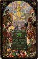 Sub la Sankta Signo de lEspero Kolektigas Pacaj Batalantoj / Eszperantó művészlap / Esperanto art postcard. G. Karl Lehmann-Dumont Art Nouveau