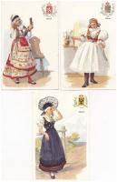 3 db régi cseh népviseletes képeslap címerekkel / 3 pre-1905 Czech folklore postcards with coats of arms s: Karpellus