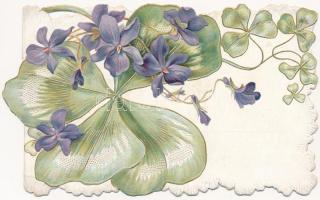 Csipke hatású dombornyomott virágos litho üdvözlőlap / Lace style ermbossed litho greeting art postcard