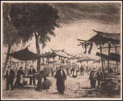 Gy. Sándor József (1887-1936): Vásár. Rézkarc, papír, jelzett, paszpartuban, 14,5x18 cm