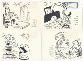 4 db MODERN humoros héber grafikai képeslap / 4 modern humorous Hebrew graphic postcards