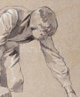 Deák Ébner Lajos (1850-1934): Merítő legény. Lavírozott tus, akvarell, papír. Jelezve balra lent, pa...