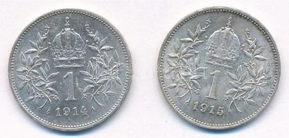 Ausztria 1914. 1K Ag "Ferenc József" + 1915. 1K Ag "Ferenc József" T:1- kis pati...