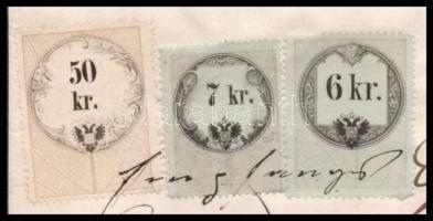 1862 Mosonmagyaróvár, nyugta 3 db okmánybélyeggel és viaszpecséttel