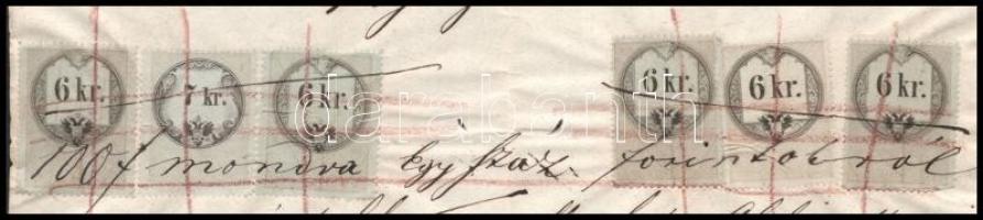 1862 Mosonmagyaróvár, nyugta 6 db okmánybélyeggel