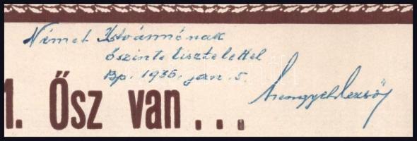 Lengyel Dezső zeneszerző sorai és aláírása saját dalainak kottáján